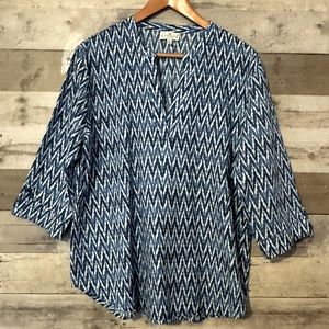 Grand & Greene Blue Batik Linen Blend 3/4 Sleeve Tunic XL
